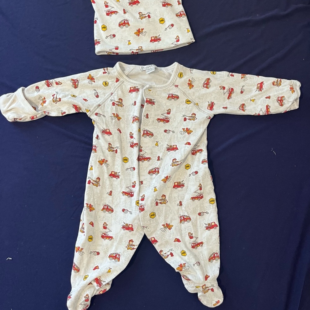 Kissy Kissy 0-3m Firetruck Print Pima Cotton One Piece with Hat